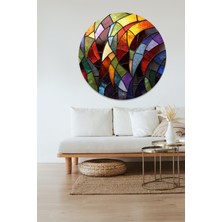 KOSS Dijital Renkli Mozaik Desenler Yuvarlak Sticker, Yuvarlak Şekilli Sticker, Soyut Rengarenk Duvar Dekoru