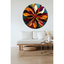 KOSS Dijital Vitray Desenli Çiçekler Yuvarlak Sticker, Yuvarlak Şekilli Sticker, Soyut Renkli Duvar Dekoru