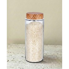 Leelahome Ahşap Desen Kapaklı Cam Saklama Kabı 1350 ml - Açık Kahve