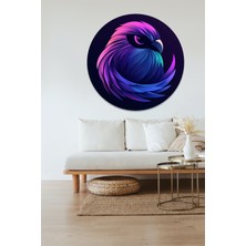 KOSS Dijital Mor Renkli Kuş Yuvarlak Sticker, Yuvarlak Şekilli Sticker, Soyut Yırtıcı Hayvan Duvar Dekoru
