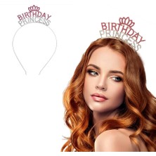 Epilons Kristal Taşlı Birthday Princess Yazılı Parti Tacı Pembe Renk