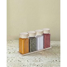 Leelahome 4'lü Set Ahşap Desenli Standlı Kare Baharatlık 140 ml - Açık Kahve