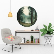 KOSS Dijital Doğa Manzarası Yuvarlak Sticker, Yuvarlak Şekilli Sticker, Orman ve Deniz Manzarası Duvar Dekoru