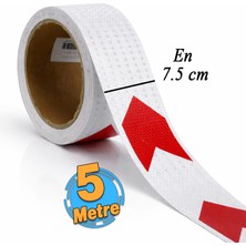 Badem10 Yapışkanlı 7.5 cm ( 5 Metre )  Kırmızı Beyaz Petekli Ok Yönlendirme Reflektörlü Reflektif Şerit Bant