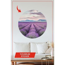 KOSS Dijital Lavanta Tarlası Manzarası Yuvarlak Sticker Doğa Temalı Dekoratif Çıkartma Ev Ofis Duvar Dekoru
