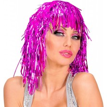 SiHako Pembe Fuşya Işıltılı Metalize Parti Peruğu