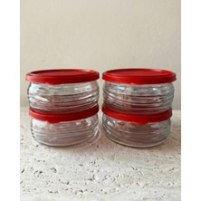Leelahome 4'lü Set Kapaklı Cam Saklama Kabı 415 ml - Kırmızı