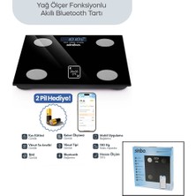 Go İthalat Siyah Yağ Ölçer Akıllı Bluetooth Cam Baskül Pilli 180KG/50GR 26X26CM 8-Kişi Hafıza LCD Ekran ℃ Gösterge SBS-4470 (5468)