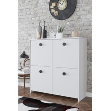 Kzy Mobilya Kzy 4 Kapaklı 4 Raflı Modern Dekoratif Dolap- Beyaz