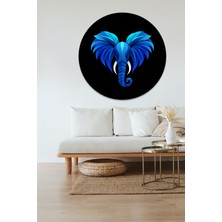 KOSS Dijital Mavi Fil Portresi Yuvarlak Sticker, Yuvarlak Şekilli Sticker, Soyut Hayvan Duvar Dekoru