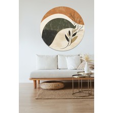 KOSS Dijital Minimal Yapraklar Yuvarlak Sticker, Yuvarlak Şekilli Sticker, Bohem Tarzı Desen Duvar Dekoru