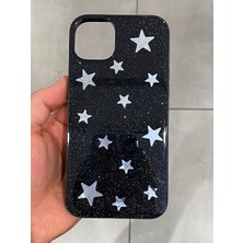 Iphone 14 Plus ve 15 Plus Uyumlu Yıldız Desenli Epoksi Kılıf Simli Parıltılı Silikon Telefon Kılıfı