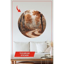 KOSS Dijital Sonbahar Ormanı ve Yol Manzarası Yuvarlak Sticker Sıcak Tonlarda Doğa Duvar Dekoru