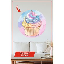 KOSS Dijital Cupcake Yuvarlak Sticker Pastel Renkli Tatlı Tasarım Dekoratif Duvar Süsü Ev Ofis Çocuk Odası
