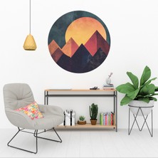 KOSS Dijital Bohem Tarzı Dağ ve Gün Batımı Yuvarlak Sticker, Yuvarlak Sticker, Modern Minimal Duvar Dekoru