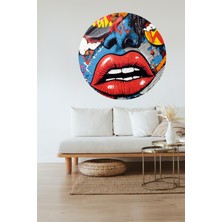 KOSS Dijital Pop Art Dudak Yuvarlak Sticker, Yuvarlak Şekilli Sticker, Modern Pop Art Graffiti Duvar Dekoru