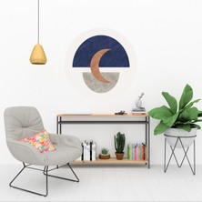 KOSS Dijital Geometrik Şekiller ve Ay Yuvarlak Sticker, Yuvarlak Duvar Stickerı, Modern Soyut Duvar Dekoru