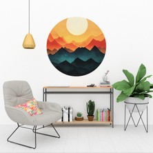 KOSS Dijital Renkli Dağlar ve Gün Batımı Yuvarlak Sticker, Yuvarlak Sticker, Soyut Minimal Manzara Duvar Dekoru