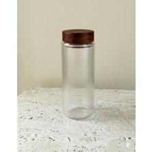 Leelahome Ahşap Desen Kapaklı Cam Saklama Kabı 1350 ml - Koyu Kahve