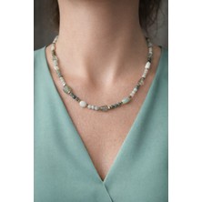 Mith Sb Takı Özel Tasarım El Yapımı Yeşil Akik ve Goldhematit Doğal Taş Kolye