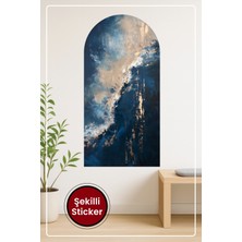 KOSS Dijital Oval Şekilli Soyut Dekor Sticker Mavi Bej Beyaz Tonlu Dekoratif Duvar Sticker Ev Dekoru