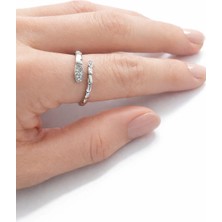 Mith Sb Takı Paslanmaz Çelik Rodyum Kaplama Zirkon Gömme Taş Ayarlanabilir Ince Yılan Yüzük