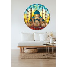 KOSS Dijital Mozaik Desenli Cami Yuvarlak Sticker, Yuvarlak Şekilli Sticker, Renkli Cami Duvar Dekoru