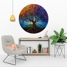 KOSS Dijital Rengarenk Hayat Ağacı Yuvarlak Sticker, Yuvarlak Sticker, Modern Soyut Renkli Ağaç Duvar Dekoru