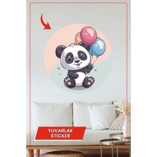 KOSS Dijital Balon Tutan Sevimli Panda Yuvarlak Sticker Çocuk Odası Duvar Dekoru Renkli Tasarım