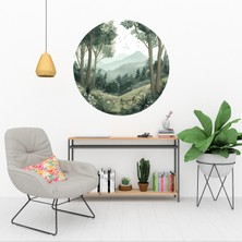 KOSS Dijital Doğa Manzarası Yuvarlak Sticker, Yuvarlak Şekilli Sticker, Pastel Renklerde Duvar Dekoru