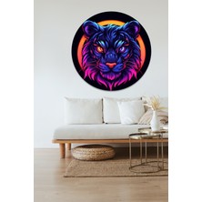 KOSS Dijital Renkli Aslan Portresi Yuvarlak Sticker, Yuvarlak Şekilli Sticker, Soyut Renkli Hayvan Duvar Dekoru