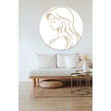 KOSS Dijital Sarı Renkli Kadın Silüeti Yuvarlak Sticker, Yuvarlak Şekilli Sticker, Güzellik Salonu Duvar Dekoru