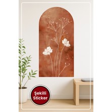 KOSS Dijital Oval Şekilli Minimal Çiçek Tasarımı Beyaz Çizgili Renkli Zeminli Duvar Sticker