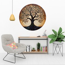 KOSS Dijital Renkli Yapraklı Ağaç Yuvarlak Sticker, Yuvarlak Şekilli Sticker, Modern Ağaç Desenli Duvar Dekoru