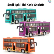 Brother Toys Turist Gezi Otobüsü 2 Katlı Orta ve Ön Kapısı Açılabilen Işıklı Sesli Oyuncak Otobüs Şehir Otobüsü 1 Adet 20 cm