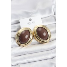 Clariss Pirinç Kahverengi Badem Model Vintage Gold Kadın Küpe