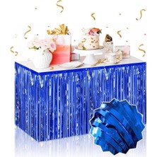 Magicool Kendinden Yapışkanlı Mavi Metalize Püsküllü Masa Eteği - 75 x 275 cm Parti Süslemesi