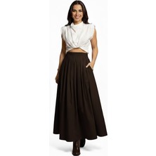 Salome Butik Kadın Piliseli Maxi Boy Poplin Etek
