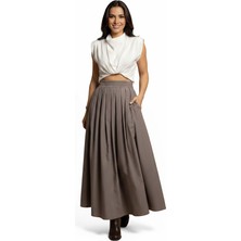 Salome Butik Kadın Piliseli Maxi Boy Poplin Etek