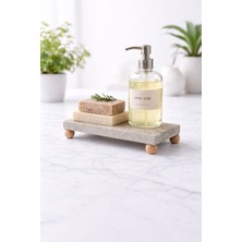Doğal Mermer Organizer 12X25 cm | Ahşap Ayaklı Banyo Düzenleyici & Yağdanlık Altlığı | Stand