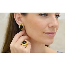 Hit Dükkan Otantik Gümüş ve Bronz El Işçiliği Siyah Taşlı Küpe&yüzük Takı Seti MOD91