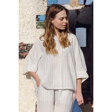 Jojomia Larin Çizgili Kısa Kollu Kadın Gömlek