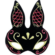 Magicool Siyah Renk Kırmızı Gold Simli Siyah Süet Kaplama Tavşan Maskesi 18X16 cm