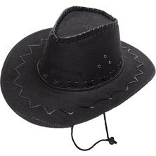 Magicool Bağcıklı Çocuk Boy Nubuk Süet Kovboy Şapkası Siyah Renk