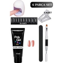 Uni Zer 6 Parça Evde Tırnak Uzatma Poly Gel Seti Protez Tırnak Yapma Mini Uv LED Uygulama Seti Nude Coffe