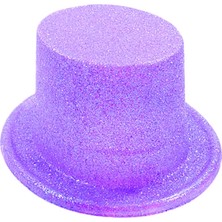 Magicool Floresan Mor Renk Simli Uzun Fötr Melon Şapka 12 cm