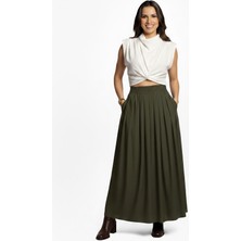 Salome Butik Kadın Piliseli Maxi Boy Poplin Etek