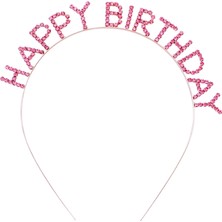 Magicool Pembe Renk Kristal Taşlı Gold Renk Kaplama Happy Birthday Taç 16X17 cm
