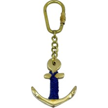 Bıyıklı Tobacco Denizci Çapası Figürlü Saf Pirinç Anahtarlık - Mavi Halata Sarılmış