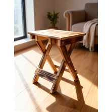 Ceritoğlu Ahşap Çam Katlanabilir Tabure-Güçlü-Sağlam-Şık-Modern 39X32,5X25.5 cm